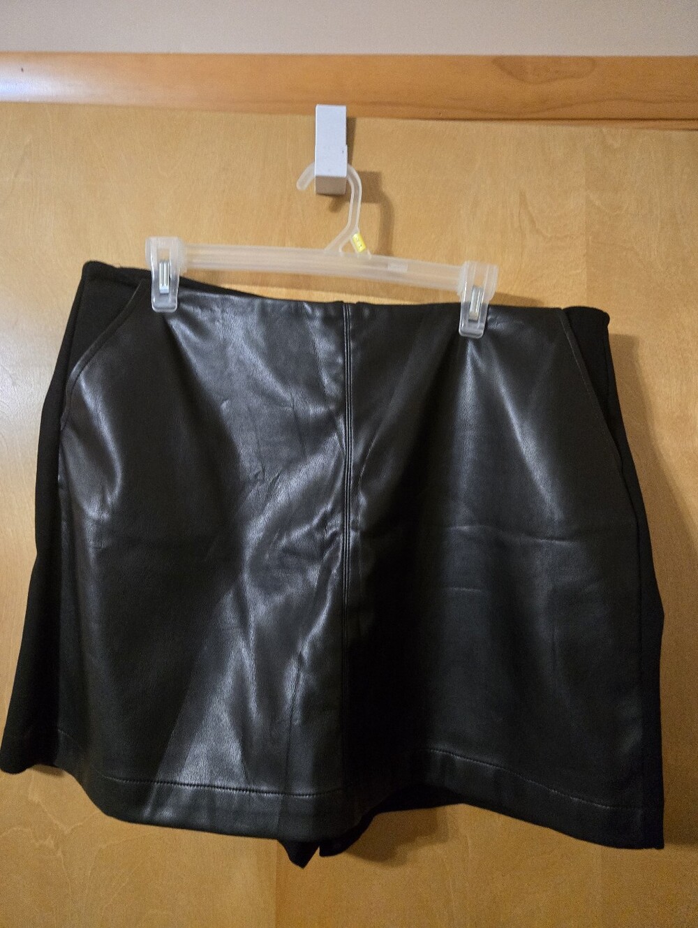 Cabi Jett Skort Black Faux Leather A-Line Mini Skort